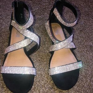 Black zip up sparkly open toe sandals